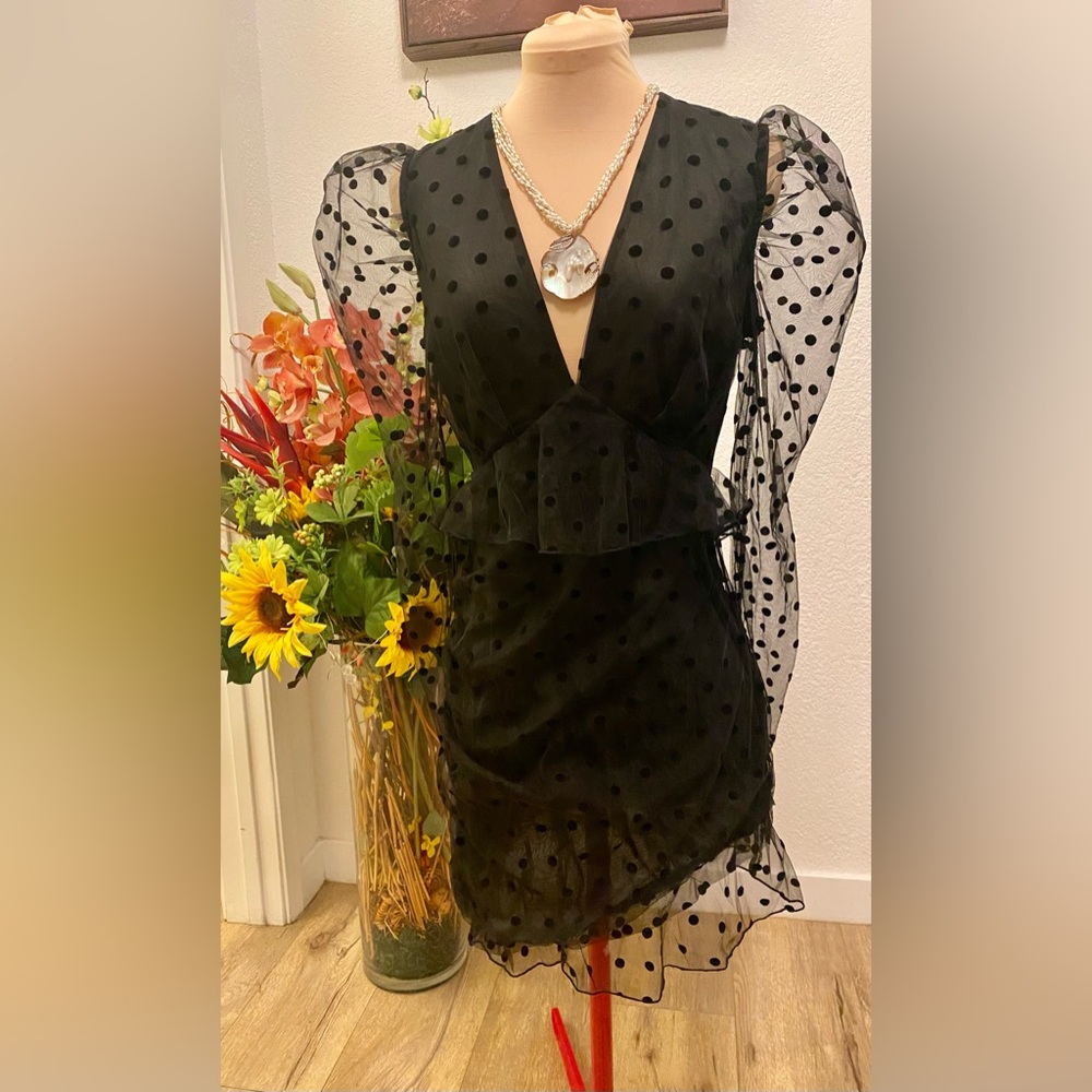 Chic Black Polka Dot Long Sleeve Dress